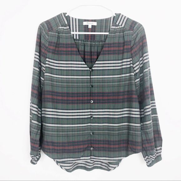 Madewell V-Neck Button-Down Shirt in Pineview XS - Picture 3 of 6
